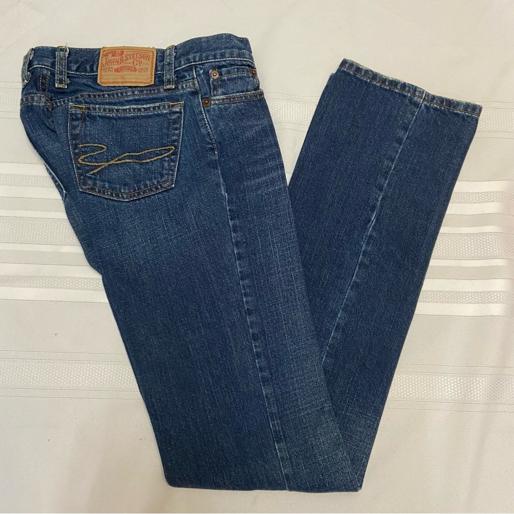 John B Stetson Womens Western Dark Denim Extra Long Straight Leg Jeans EUCSize 2